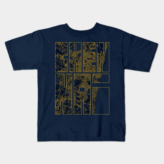 Chennai, India City Map Typography - Gold Art Deco Kids T-Shirt by deMAP Studio